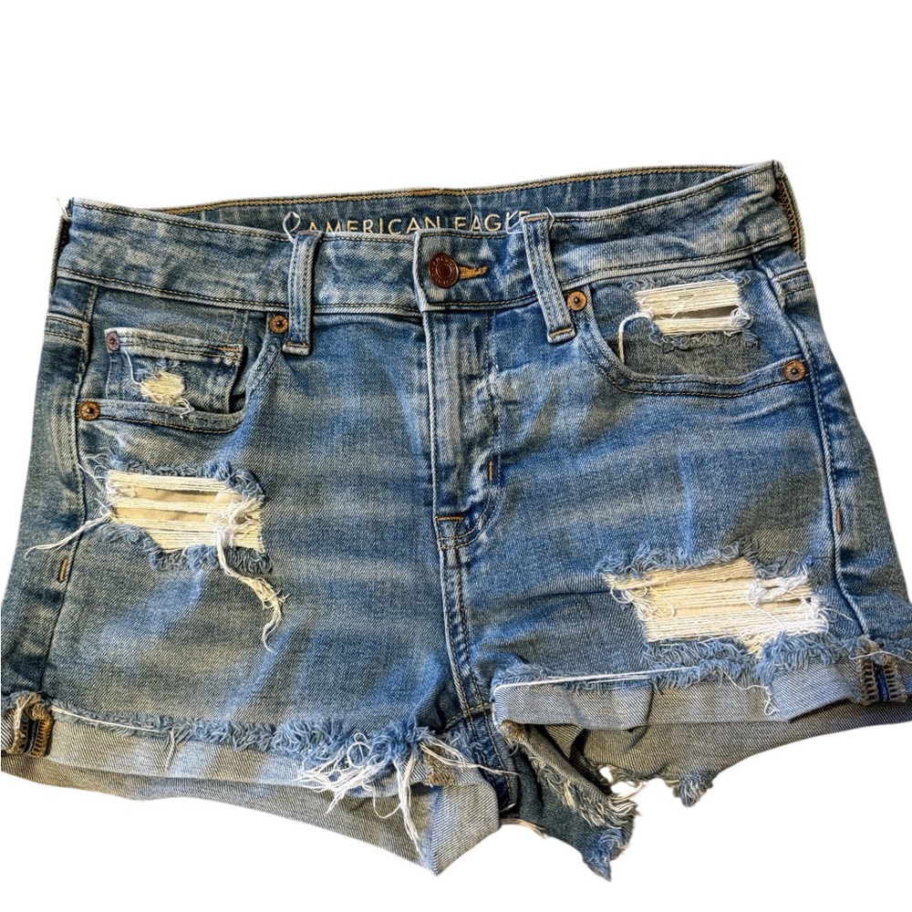 American Eagle Outfitters Women's Light Blue Ripped Jean Shorts